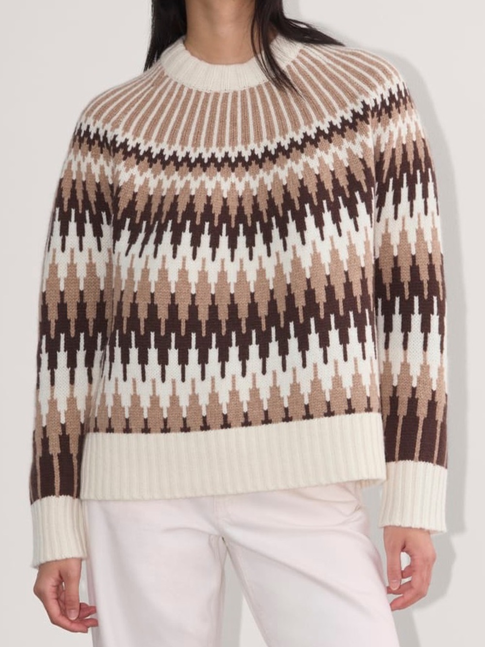 Everlane 100% Wool Fair Isle Crew Neck Sweater Bone/Brown Luxury Warm. ‎  10 - Picture 6 of 12